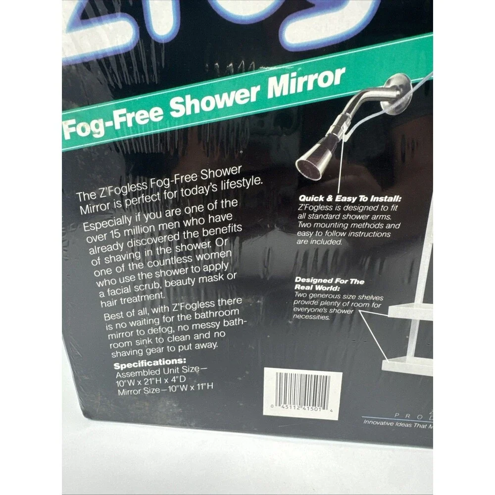 NOS Z’FOGLESS MIRROR FOG FREE SHOWER MIRROR With Shelf Shelves USA MADE